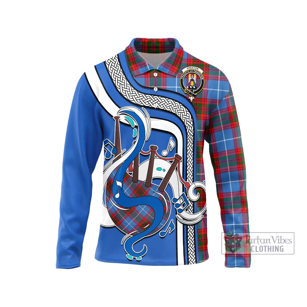 Tartan Vibes Clothing Preston Tartan Long Sleeve Polo Shirt with Epic Bagpipe Style