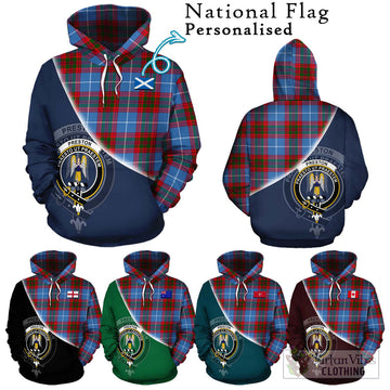 Preston Tartan Hoodie with Personalised National Flag and Family Crest Half Style