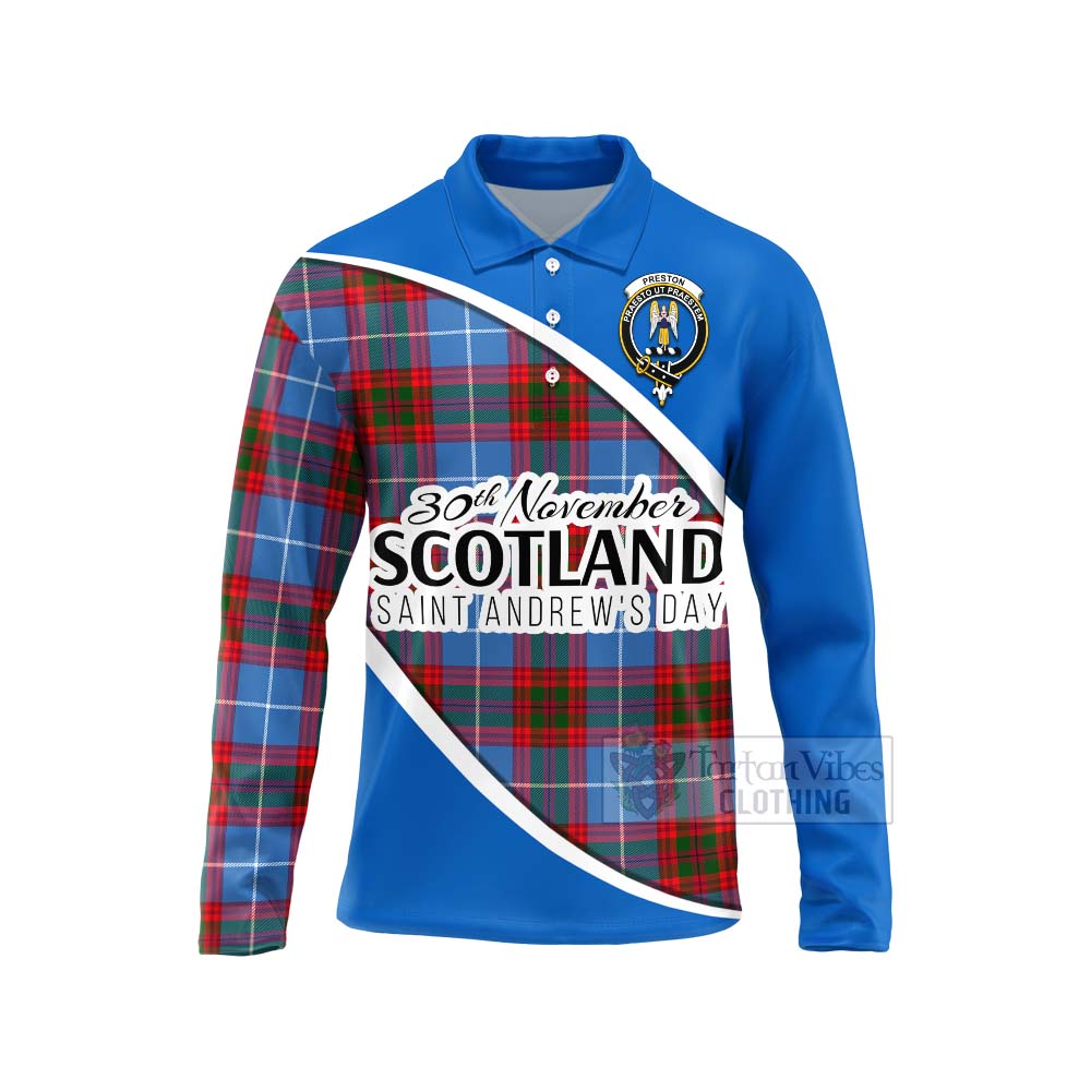 Tartan Vibes Clothing Preston Family Crest Tartan Long Sleeve Polo Shirt Celebrate Saint Andrew's Day in Style