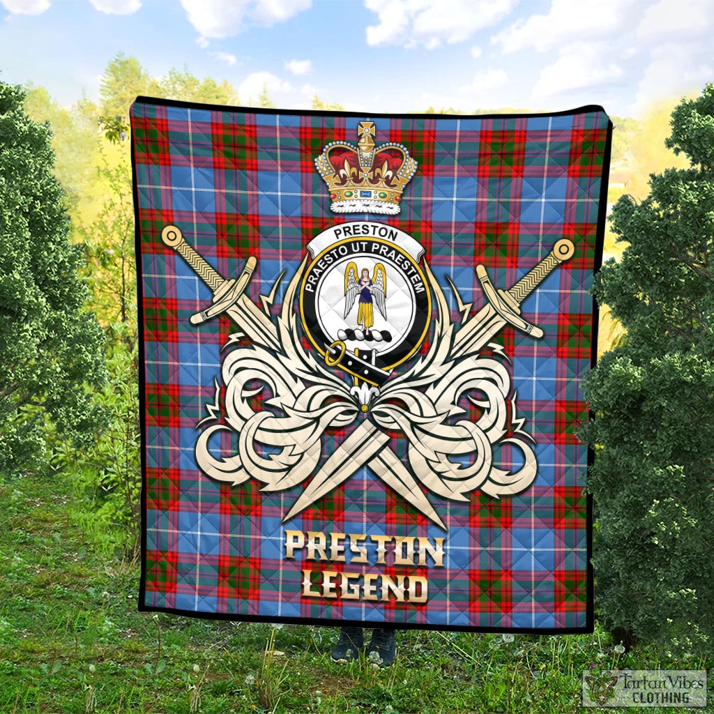 Tartan Vibes Clothing Preston Tartan Quilt with Clan Crest and the Golden Sword of Courageous Legacy