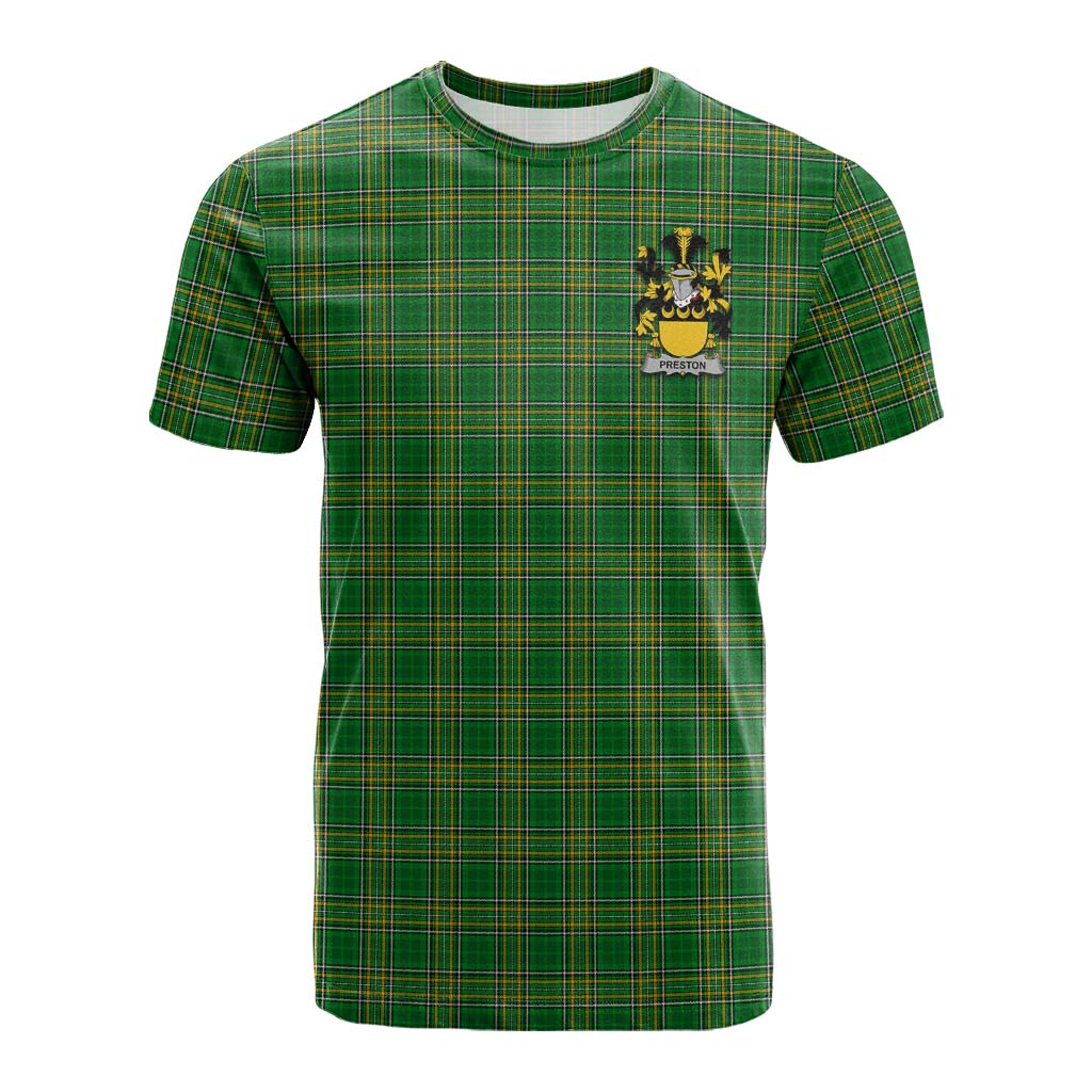 Tartan Vibes Clothing Preston Irish Clan Tartan Cotton T-shirt with Coat of Arms