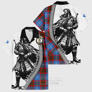 Preston Tartan Clan Crest Short Sleeve Button Shirt with Highlander Warrior Celtic Style