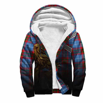Preston Crest Tartan Sherpa Hoodie with Golden Lion Emblem Celtic Style Unisex S - Tartan Vibes Clothing