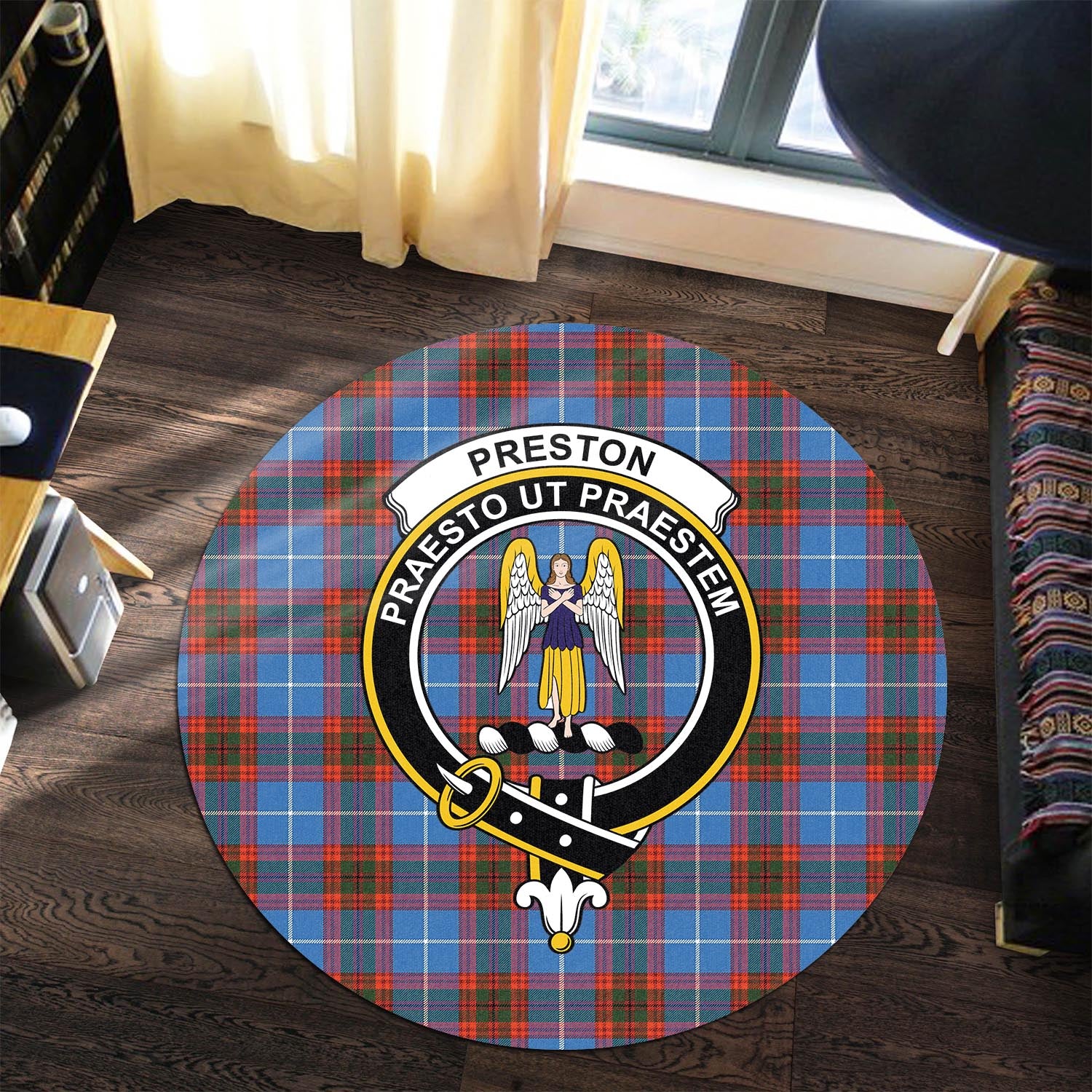 preston-tartan-round-rug-with-family-crest