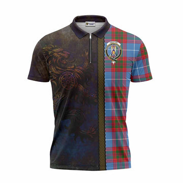 Preston Tartan Family Crest Zipper Polo Shirt Alba Gu Brath Be Brave Lion Ancient Style Unisex - Tartan Vibes Clothing