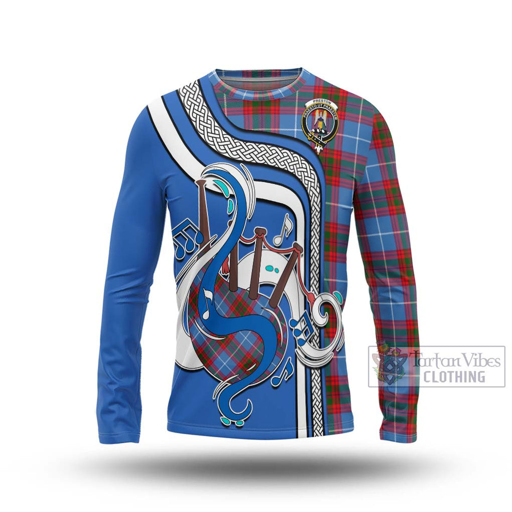 Tartan Vibes Clothing Preston Tartan Long Sleeve T-Shirt with Epic Bagpipe Style