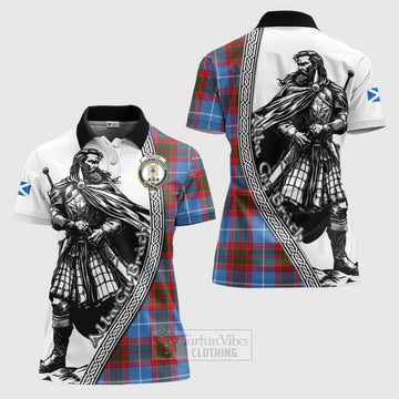 Preston Tartan Clan Crest Women's Polo Shirt with Highlander Warrior Celtic Style