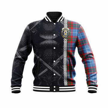Preston Tartan Baseball Jacket with Family Crest Cross Sword Thistle Celtic Vibes Unisex - Tartan Vibes Clothing