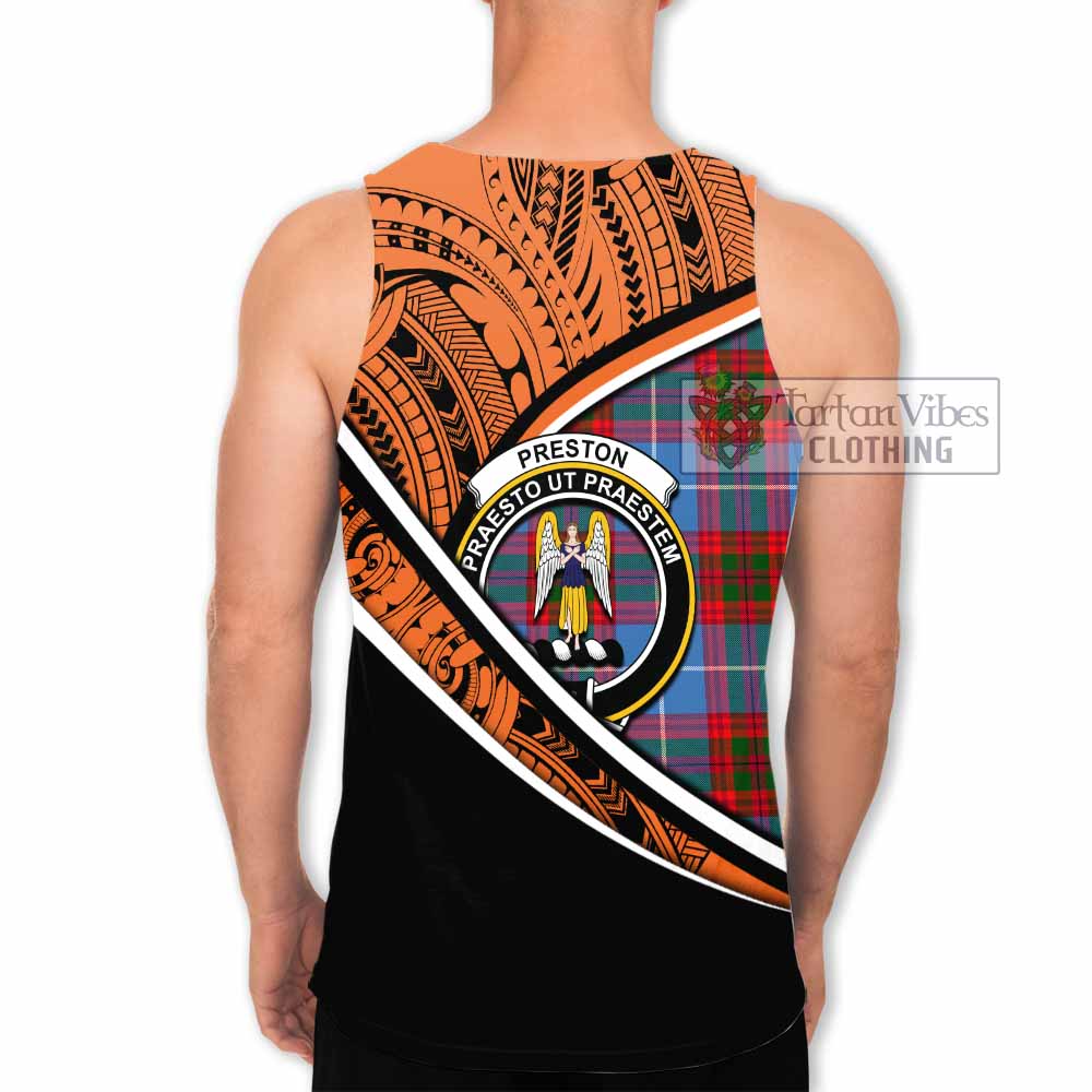 Tartan Vibes Clothing Preston Crest Tartan Men's Tank Top with Maori Tattoo Style - Orange Version