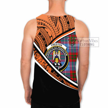 Preston Crest Tartan Men's Tank Top with Polynesian Vibes Style - Orange Version