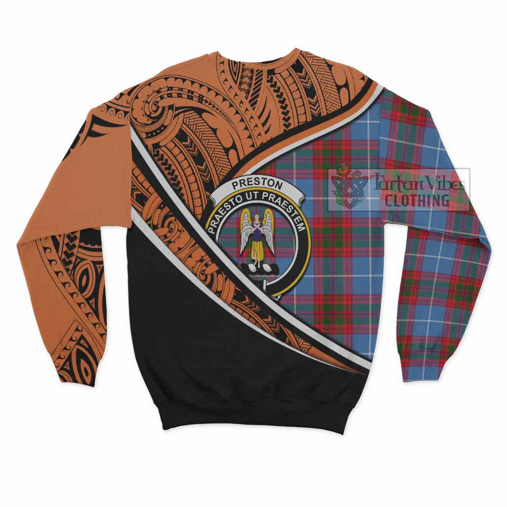 Tartan Vibes Clothing Preston Crest Tartan Sweatshirt with Maori Tattoo Style - Orange Version