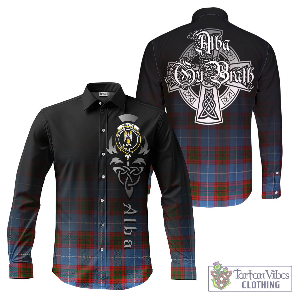 Tartan Vibes Clothing Preston Tartan Long Sleeve Button Up Featuring Alba Gu Brath Family Crest Celtic Inspired