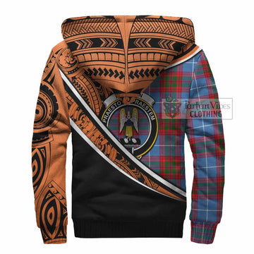 Preston Crest Tartan Sherpa Hoodie with Polynesian Vibes Style - Orange Version