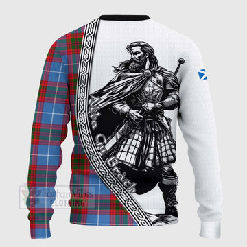 Preston Tartan Clan Crest Knitted Sweater with Highlander Warrior Celtic Style