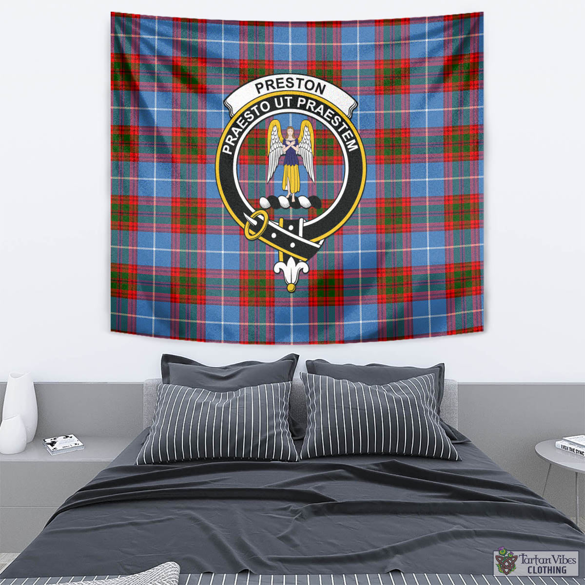 Tartan Vibes Clothing Preston Tartan Tapestry Wall Hanging and Home Decor for Room with Family Crest