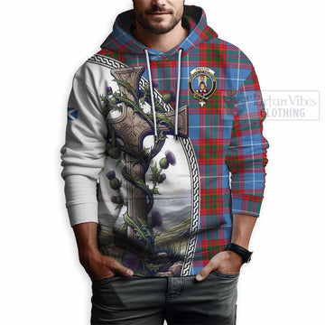 Preston Tartan Hoodie with Family Crest and St. Andrew's Cross Accented by Thistle Vines