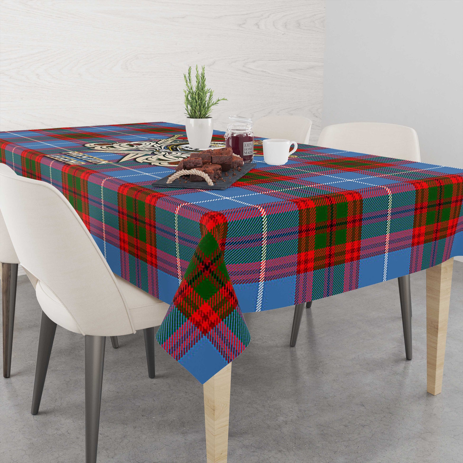 Tartan Vibes Clothing Preston Tartan Tablecloth with Clan Crest and the Golden Sword of Courageous Legacy