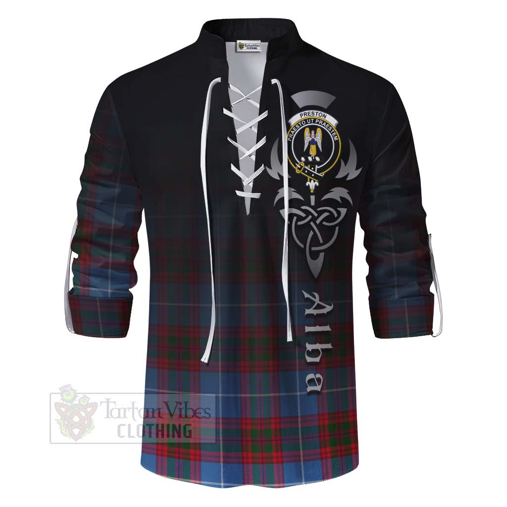 Tartan Vibes Clothing Preston Tartan Ghillie Kilt Shirt Featuring Alba Gu Brath Family Crest Celtic Inspired