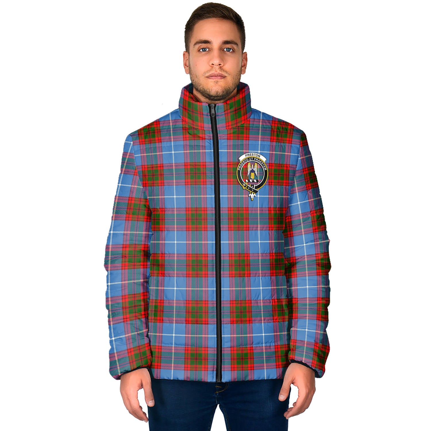 Preston Tartan Padded Jacket with Family Crest - Tartan Vibes Clothing