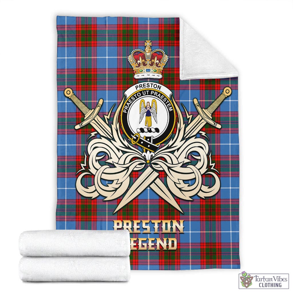 Tartan Vibes Clothing Preston Tartan Blanket with Clan Crest and the Golden Sword of Courageous Legacy