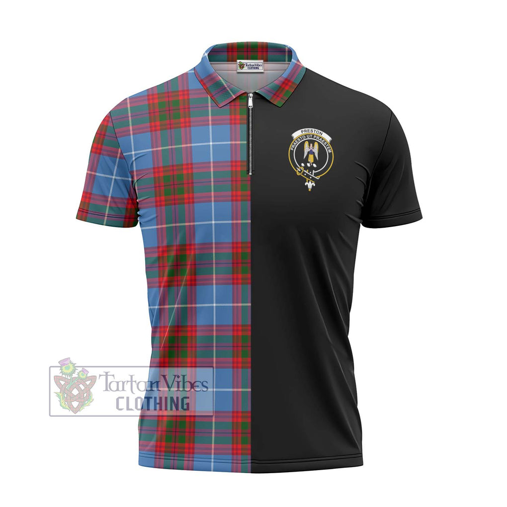 Preston Tartan Zipper Polo Shirt with Family Crest and Half Of Me Style - Tartanvibesclothing Shop