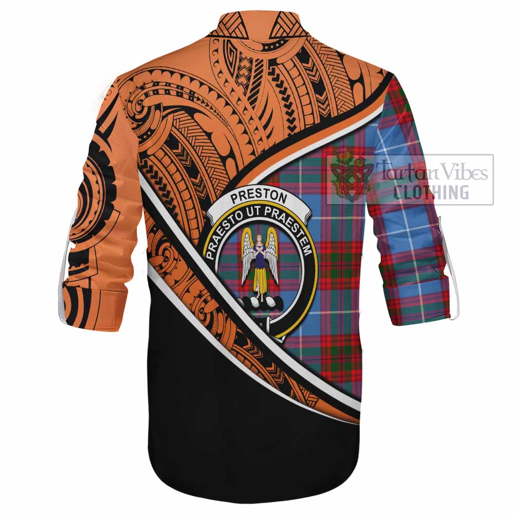 Tartan Vibes Clothing Preston Crest Tartan Ghillie Kilt Shirt with Maori Tattoo Style - Orange Version