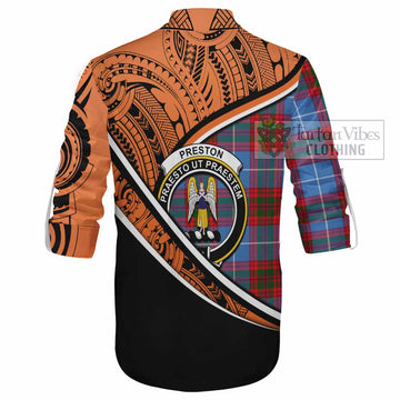 Preston Crest Tartan Ghillie Kilt Shirt with Polynesian Vibes Style - Orange Version