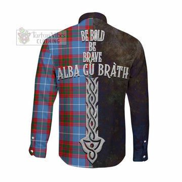 Preston Tartan Family Crest Long Sleeve Button Shirt Alba Gu Brath Be Brave Lion Ancient Style Men's Shirt - Tartan Vibes Clothing