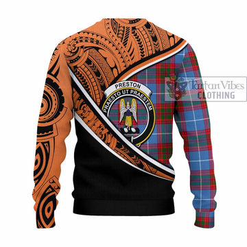 Preston Crest Tartan Knitted Sweater with Polynesian Vibes Style - Orange Version