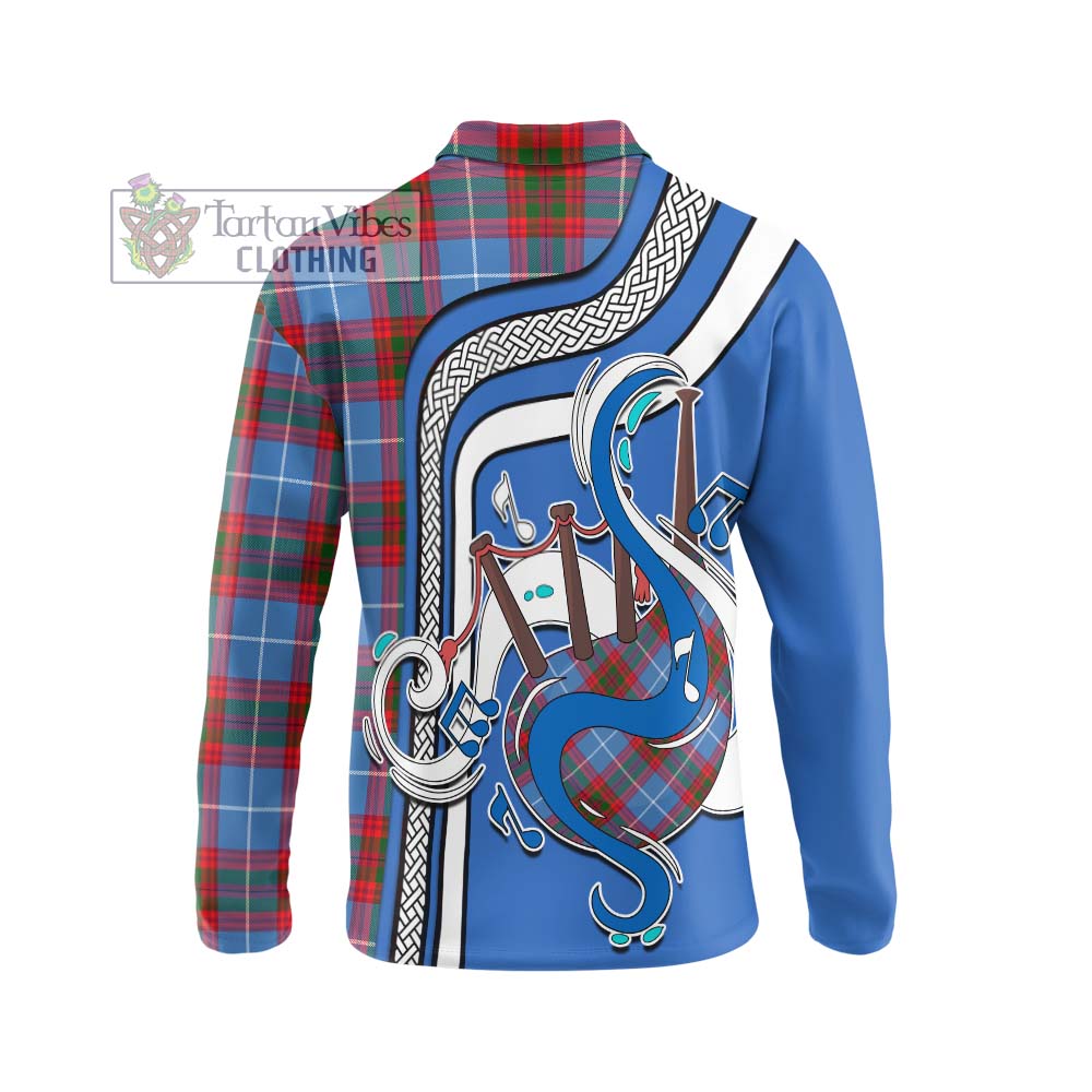 Tartan Vibes Clothing Preston Tartan Long Sleeve Polo Shirt with Epic Bagpipe Style