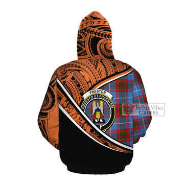 Preston Crest Tartan Cotton Hoodie with Polynesian Vibes Style - Orange Version