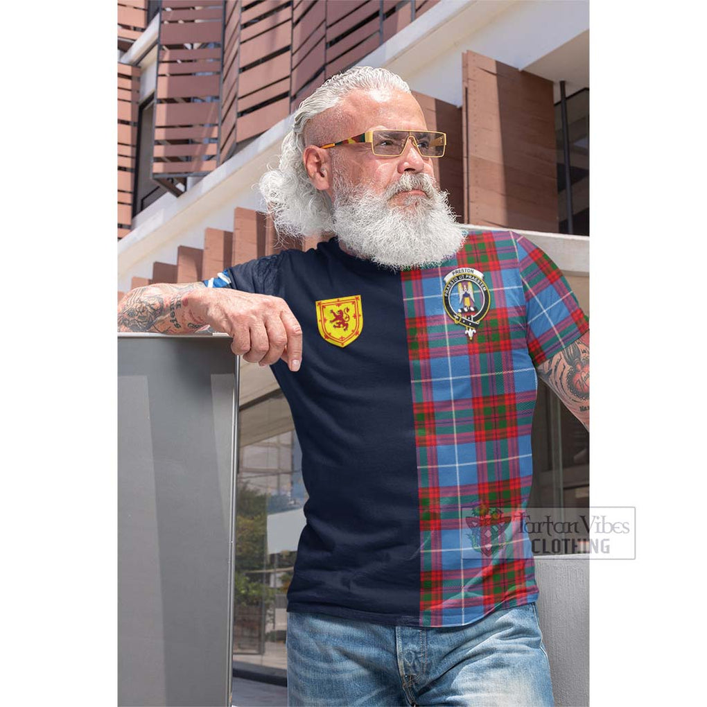 Tartan Vibes Clothing Preston Tartan Cotton T-shirt with Scottish Lion Royal Arm Half Style