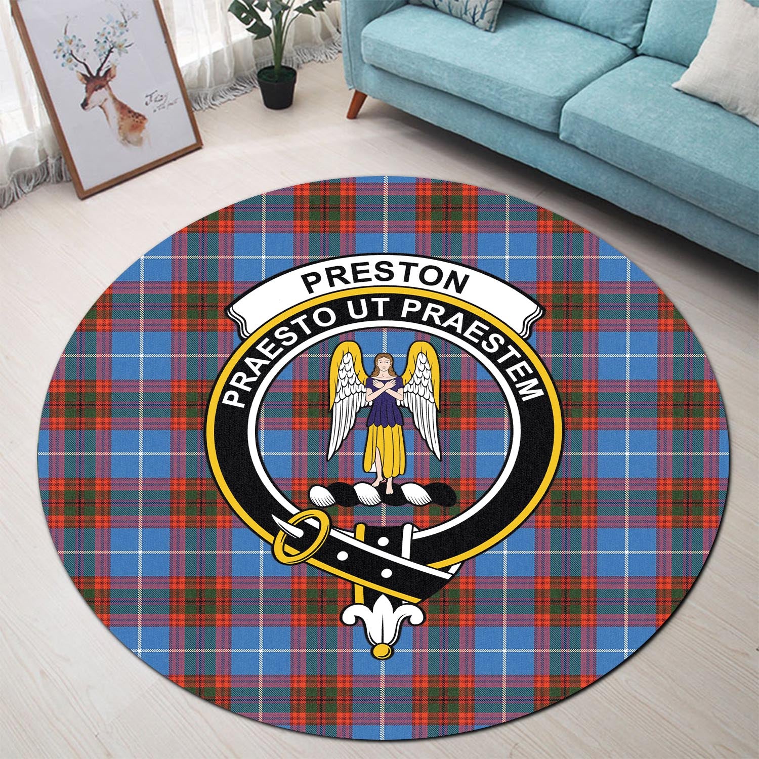 preston-tartan-round-rug-with-family-crest