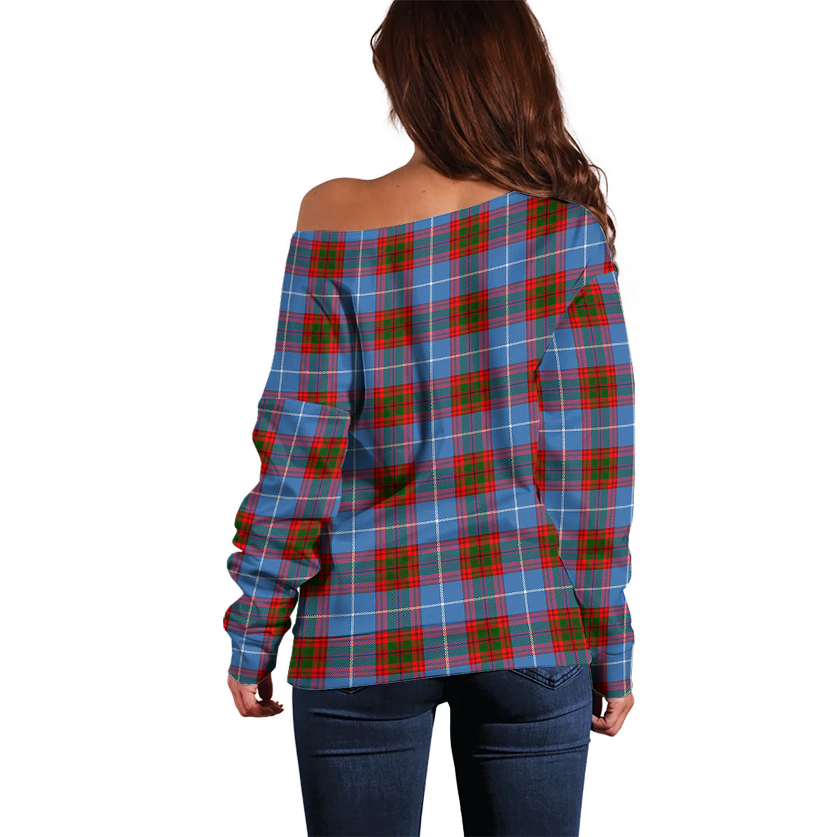 Preston Tartan Off Shoulder Women Sweater with Family Crest - Tartan Vibes Clothing
