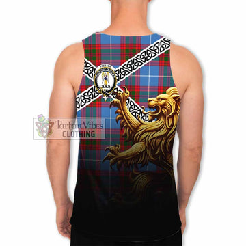 Preston Crest Tartan Men's Tank Top with Golden Lion Emblem Celtic Style - Tartan Vibes Clothing