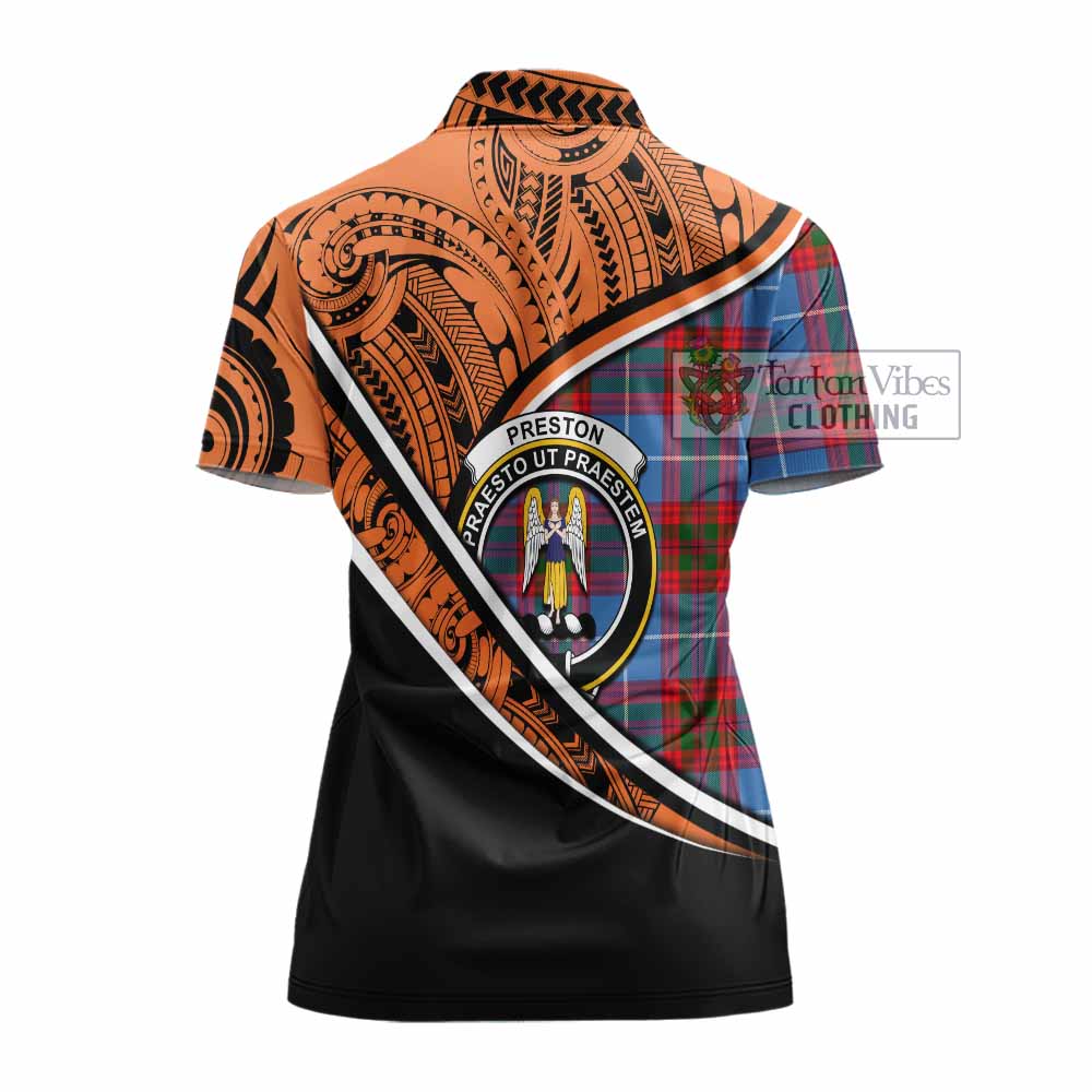 Tartan Vibes Clothing Preston Crest Tartan Women's Polo Shirt with Maori Tattoo Style - Orange Version