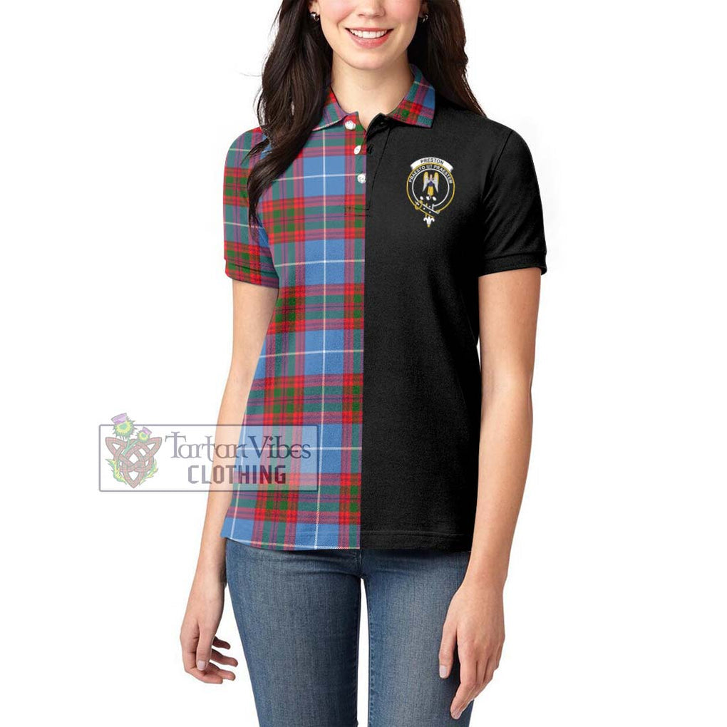 Preston Tartan Women's Polo Shirt with Family Crest and Half Of Me Style - Tartanvibesclothing Shop