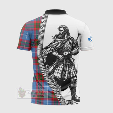 Preston Tartan Clan Crest Zipper Polo Shirt with Highlander Warrior Celtic Style