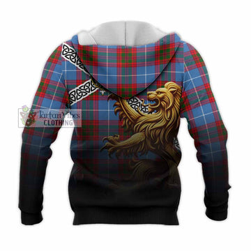 Preston Crest Tartan Knitted Hoodie with Golden Lion Emblem Celtic Style - Tartan Vibes Clothing