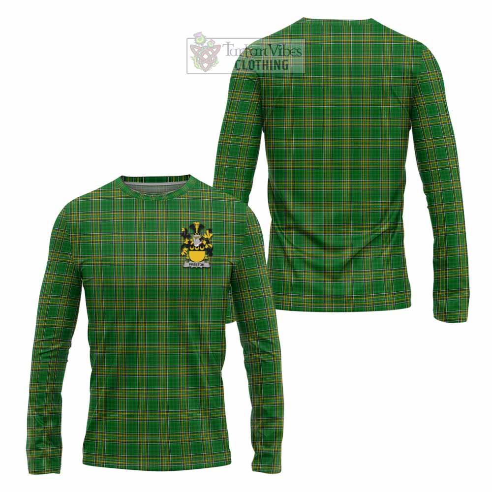 Tartan Vibes Clothing Preston Irish Clan Tartan Long Sleeve T-Shirt with Coat of Arms