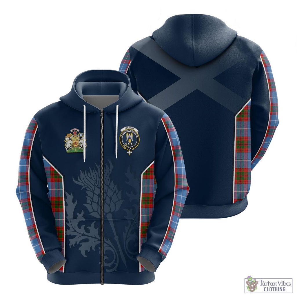 Tartan Vibes Clothing Preston Tartan Hoodie with Family Crest and Scottish Thistle Vibes Sport Style