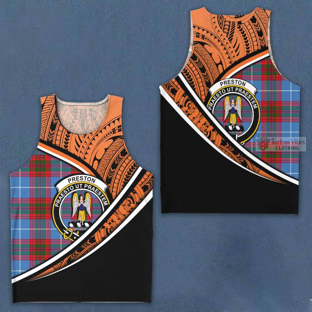 Tartan Vibes Clothing Preston Crest Tartan Men's Tank Top with Maori Tattoo Style - Orange Version