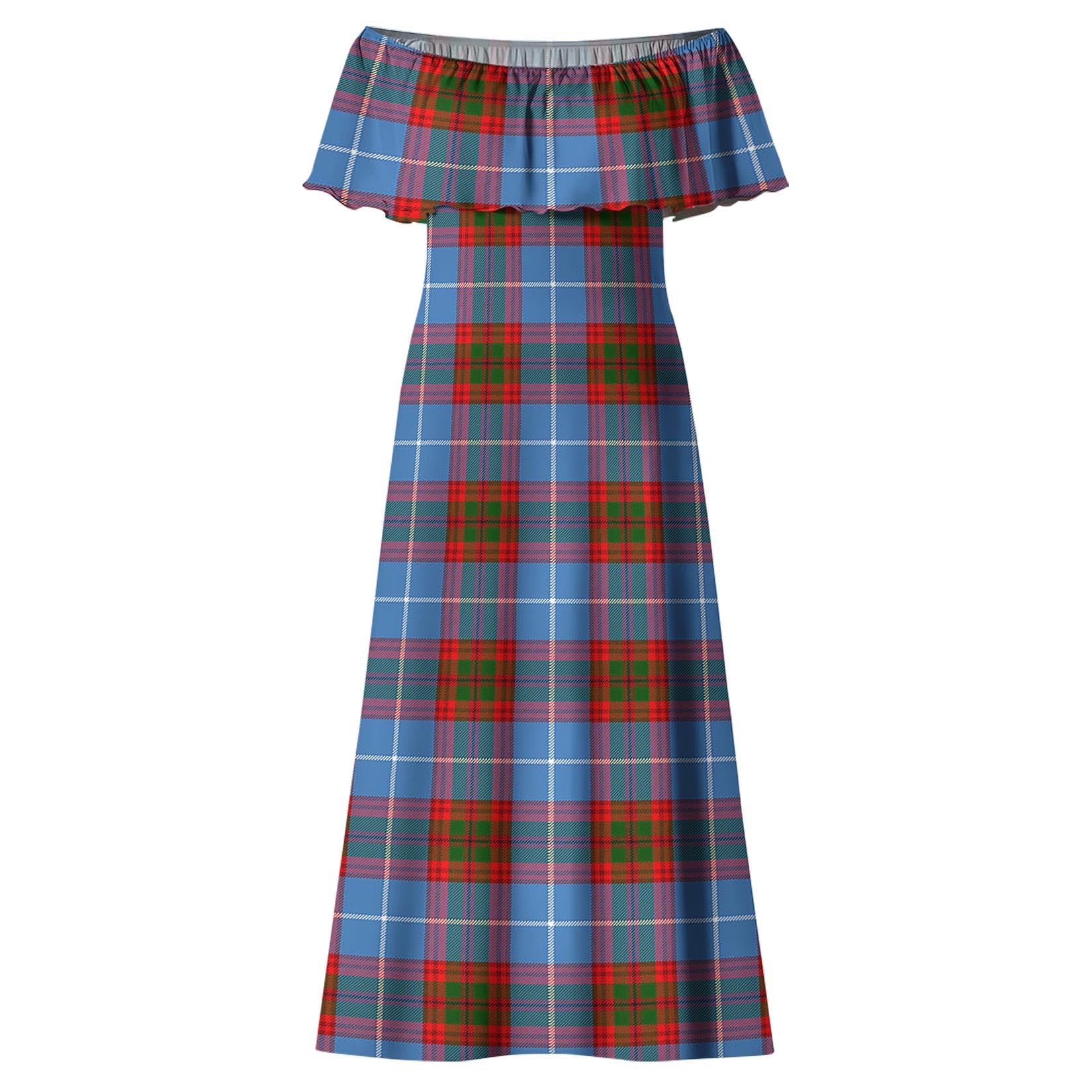 Preston Tartan Off Shoulder Long Dress - Tartanvibesclothing