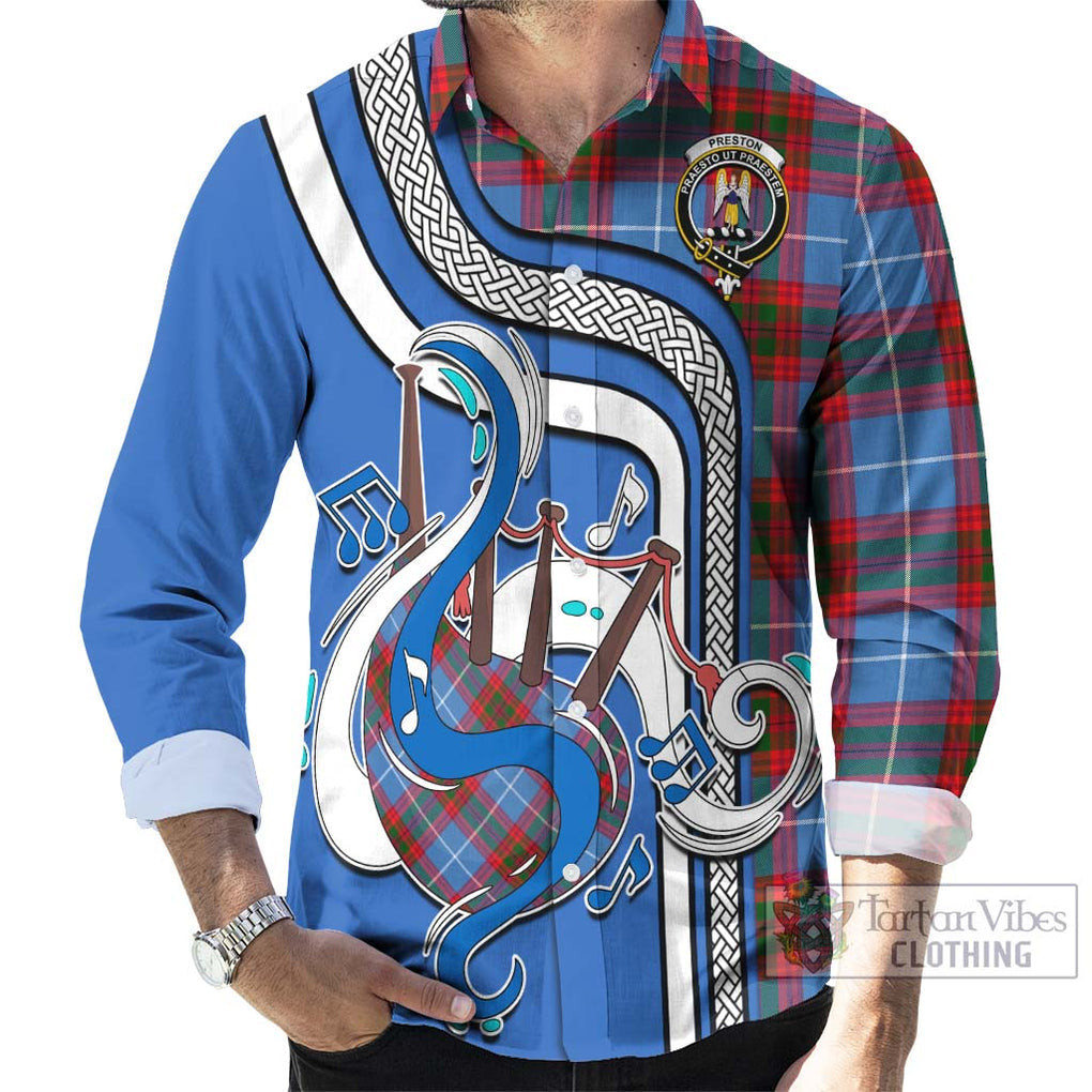 Preston Tartan Long Sleeve Button Shirt with Epic Bagpipe Style - Tartanvibesclothing Shop