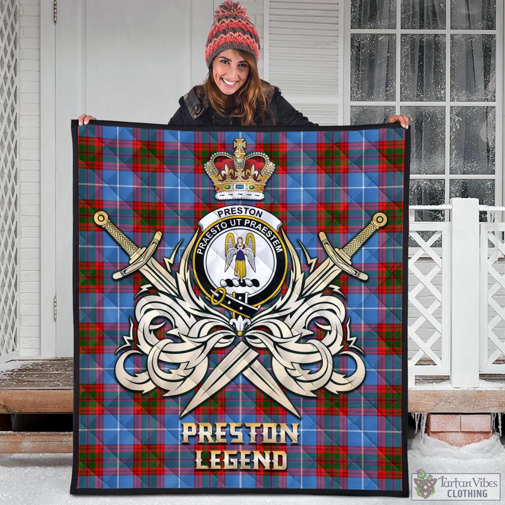 Tartan Vibes Clothing Preston Tartan Quilt with Clan Crest and the Golden Sword of Courageous Legacy