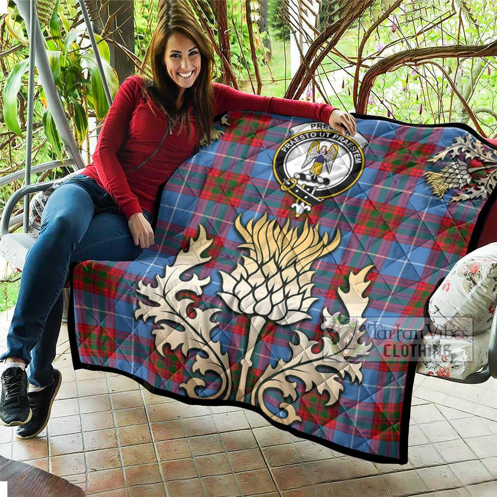 Tartan Vibes Clothing Preston Tartan Quilt with Family Crest and Golden Thistle Style