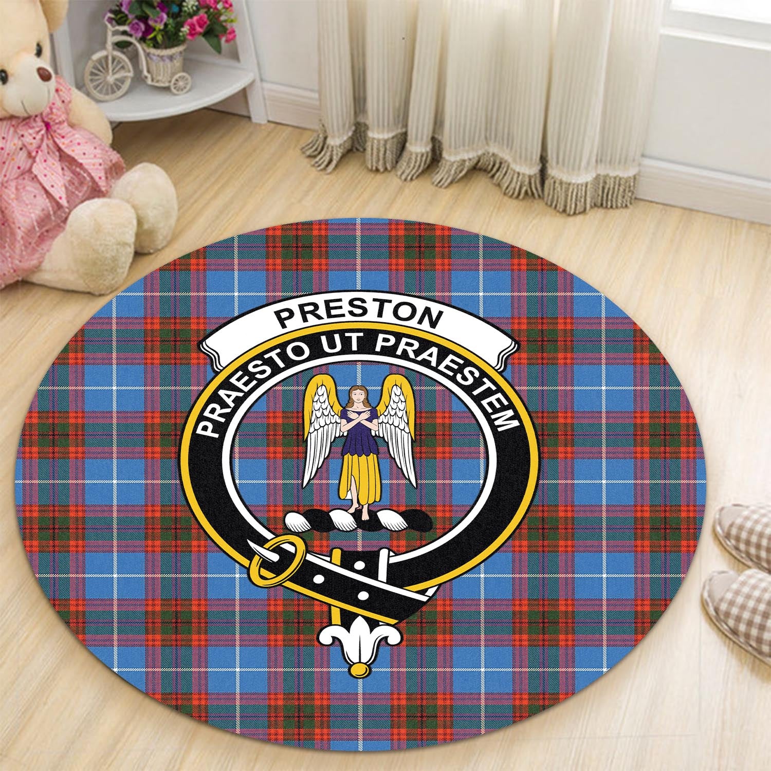 preston-tartan-round-rug-with-family-crest