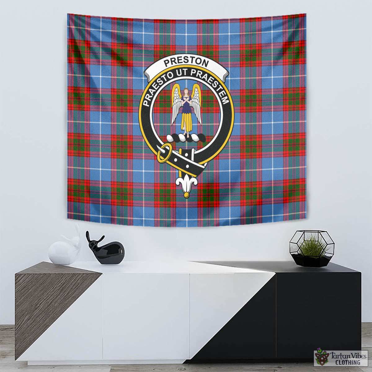 Tartan Vibes Clothing Preston Tartan Tapestry Wall Hanging and Home Decor for Room with Family Crest