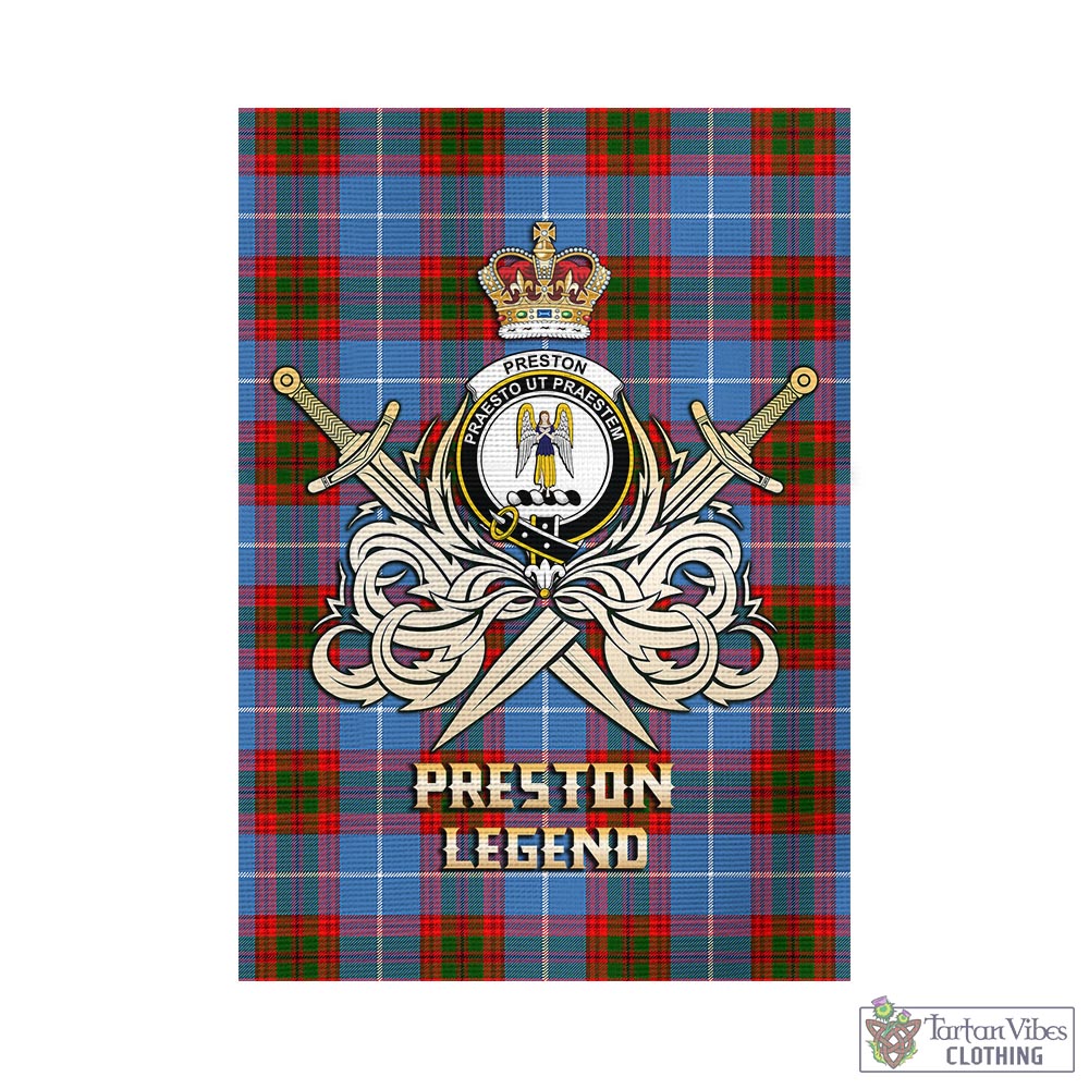 Tartan Vibes Clothing Preston Tartan Flag with Clan Crest and the Golden Sword of Courageous Legacy