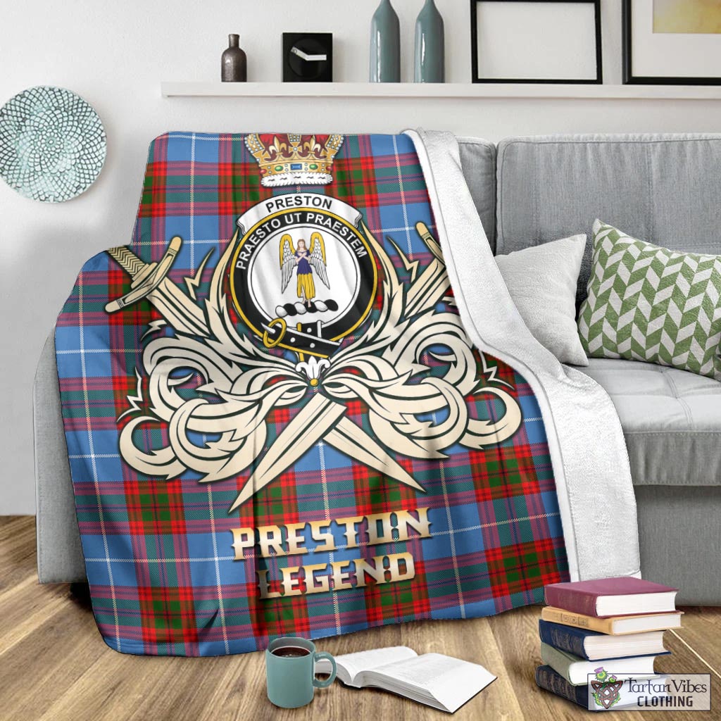 Tartan Vibes Clothing Preston Tartan Blanket with Clan Crest and the Golden Sword of Courageous Legacy